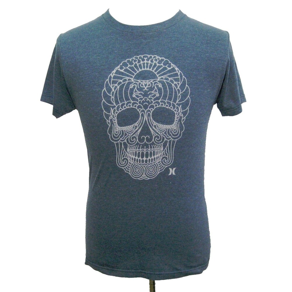 HURLEY Men's (Size Small) Blue Short Sleeve Skull Graphic T-Shirt Cotton Blend